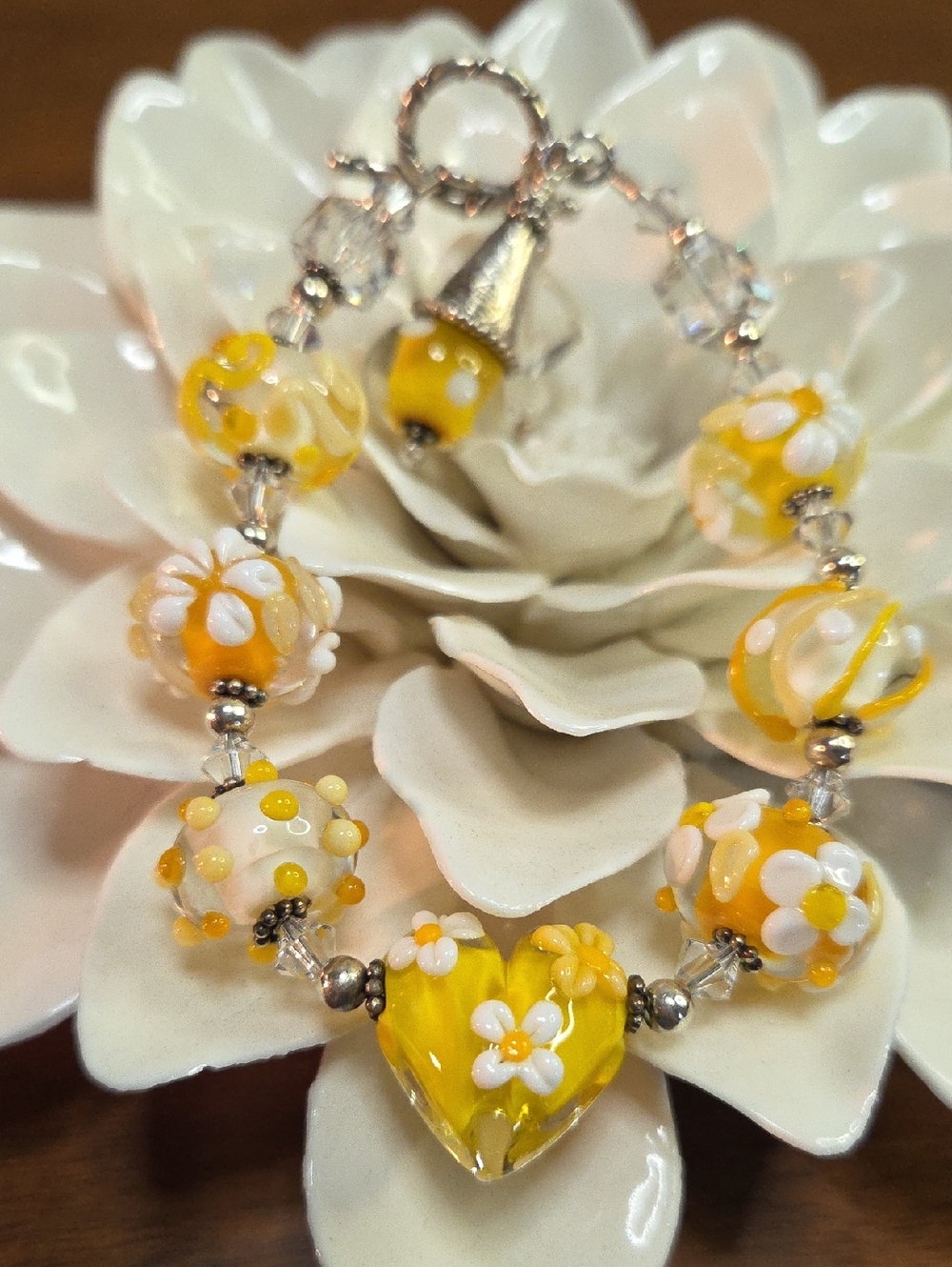 Lampwork Glass Bead Bracelet 6.75"